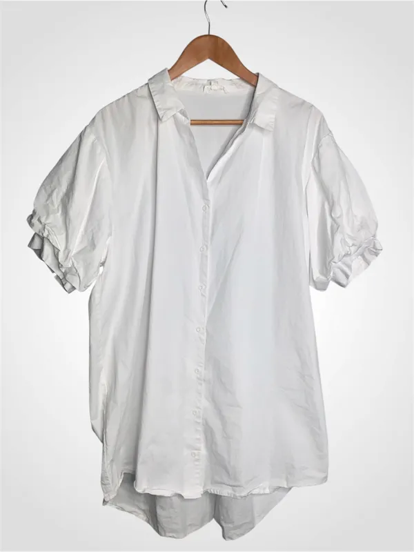GeeGee White Cotton Button-Front Puff Sleeve Tunic Large - Image 2