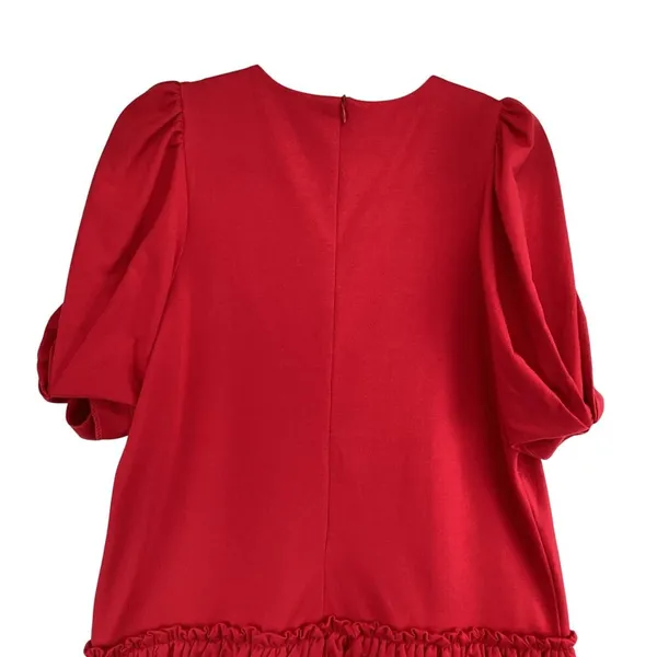English Factory Red Dress Size Large Puff‎ Sleeve Mini Ruffle Hem stretch - Image 7