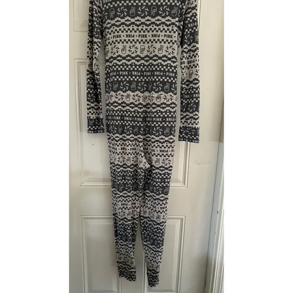PINK Victoria's Secret Waffle Knit One-Piece Thermal Pajamas Onesie Medium - Image 4