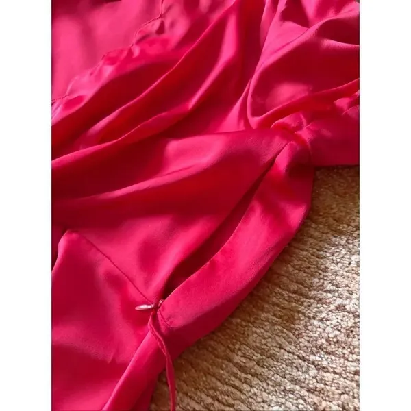 ChicSoul 2X Red Satin Scallop Faux Wrap Dress Long Sleeve Plus - Image 4