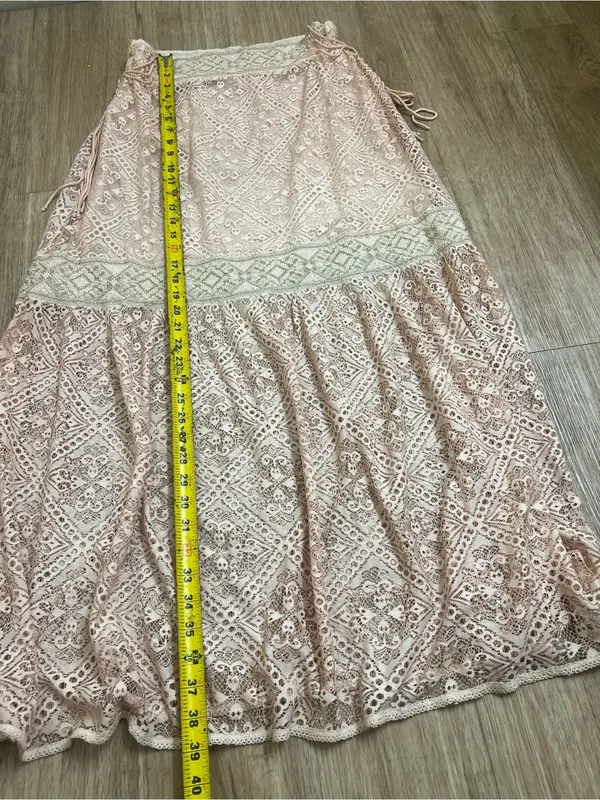 Anthropologie Embroidered Tiered Maxi Skirt in Blush coral - Image 4