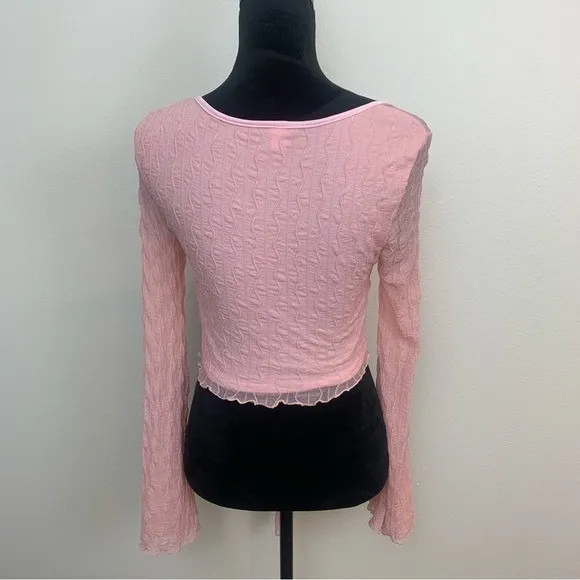 Women's M Pastel Pink Long Sleeve Sheer Mesh Fairy‎ Top - Image 3