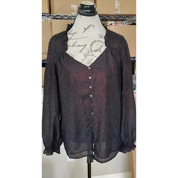 Current Air Womens Blouse Size Large Top Long Sleeve Dark Academia Gothic Chic - Image 7