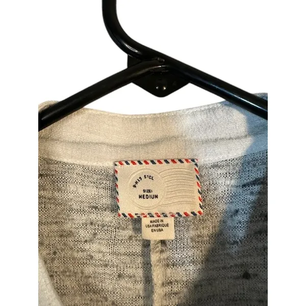 STCL by Anthropologie Women’s Gray White Short Sleeve Button Down Jacket Sz Med - Image 7