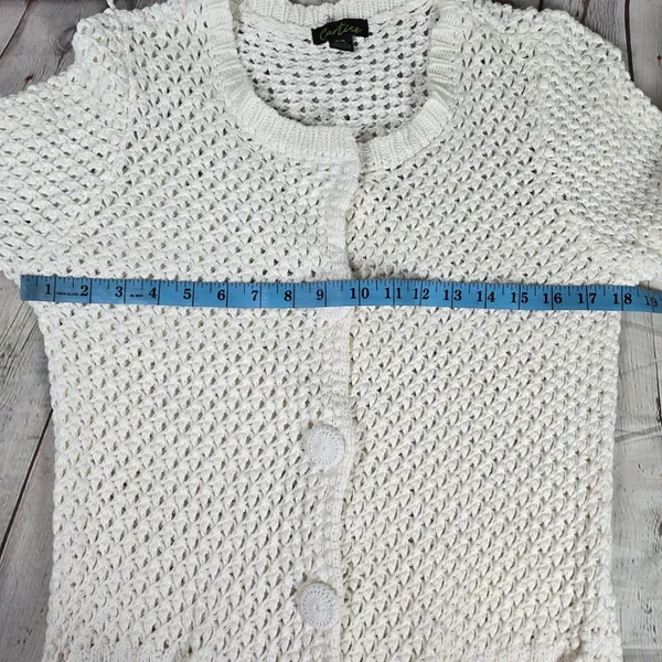 Cartise Womens Medium Cream Cotton Knit Crochet Button Front Cardigan Duster‎ - Image 7
