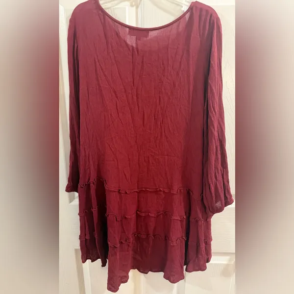 Flowy Wine Red Tiered Tunic Top by Hudson Gray - Image 5