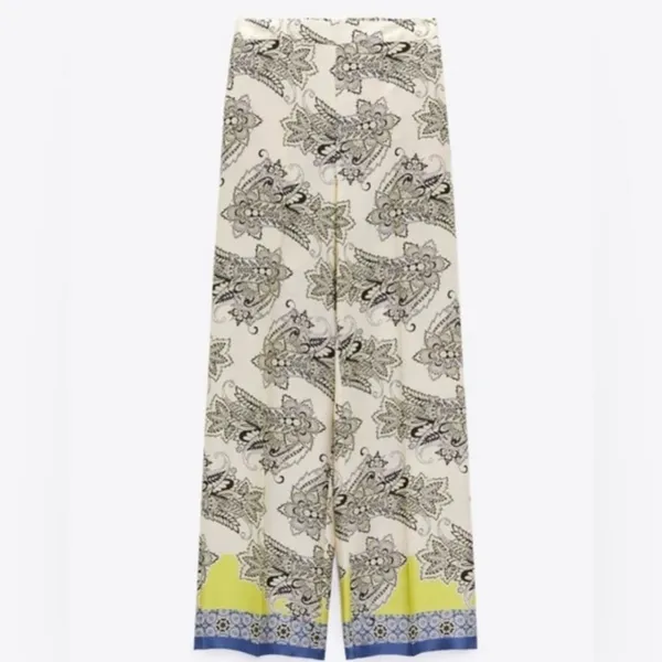 ZARA Multicolored Printed‎ High-Waisted Wide Leg Palazzo Pants Size Small NEW - Image 6