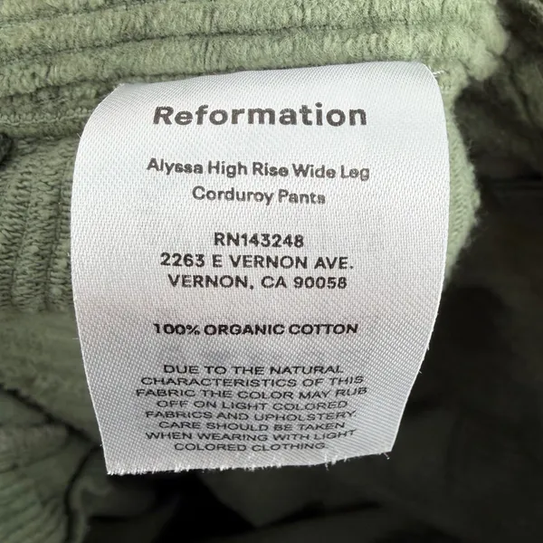 Reformation Alyssa High Rise Wide Leg Corduroy Pants Green 27‎ Organic Cotton - Image 9
