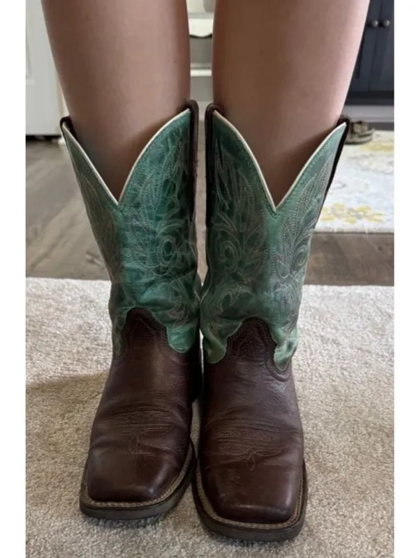 Ariat Cattle Drive Cowboy Boots Cowgirl Western Leather Brown/Teal Women's 8.5 B - Image 10