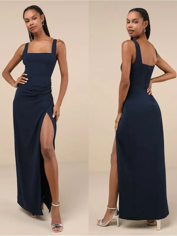 LULU’S Glamorous Disposition Navy Ruched Maxi Dress - Image 2