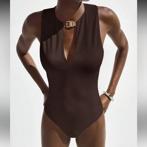 SheIn NWT brown body suit with buckle detailing - Image 2