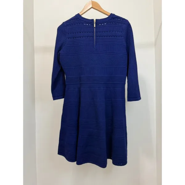 Eliza J Navy Textured Knit Fit and Flare Sweater Dress SzL - Image 3