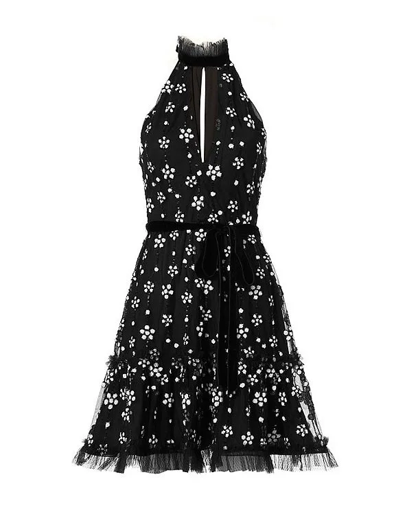 Alexis Poppy Sequin Floral High Neck Mini Dress - Image 3