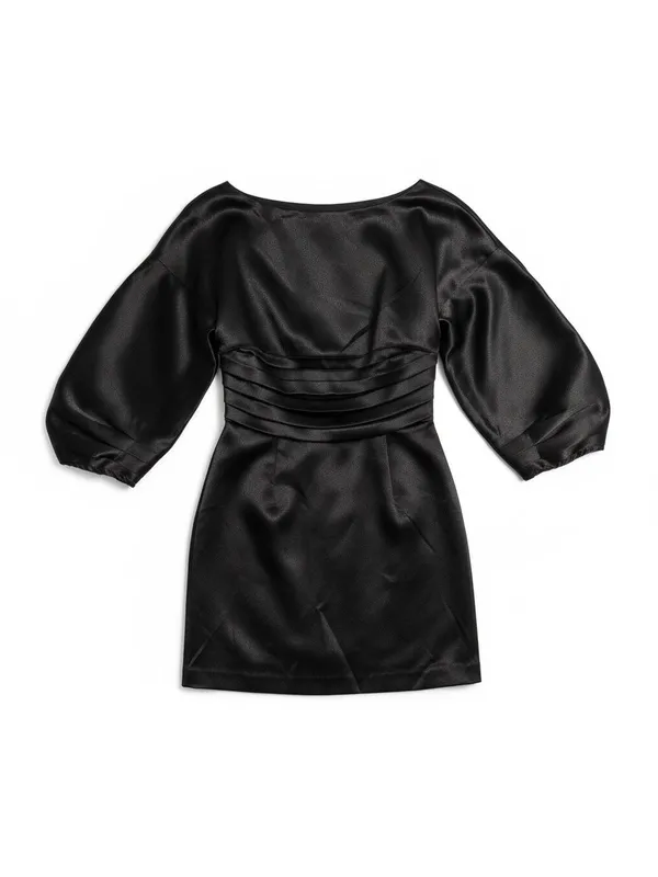 h:ours Cristiano Black Satin‎ Mini Dress Ballon Sleeves Size Small EUC - Image 2
