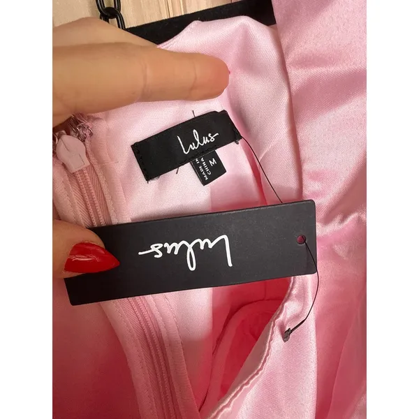 NWT Lulus Regal Cutie Light Pink Satin Square Neck Bubble-Hem Mini Dress Size M - Image 7