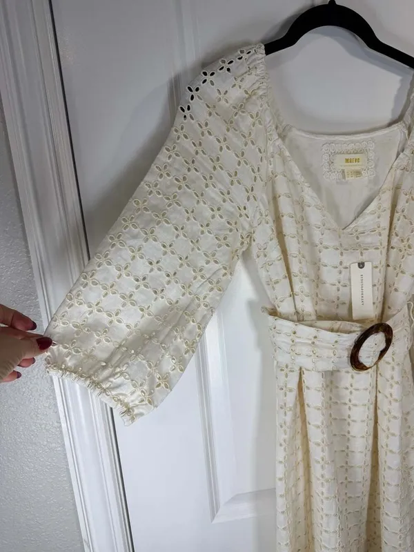 Maeve by Anthropologie White Eyelet Linen Belted Maxi Dress - Image 7