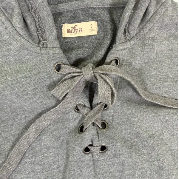Hollister Womens S Gray Lace Up Longline Tunic Hoodie Sweatshirt Y2K - Image 2