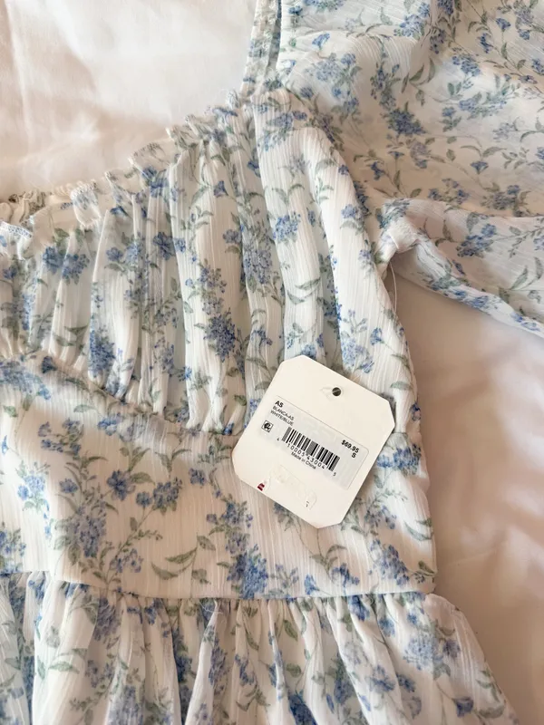 Altar’d State White And Blue Floral Petal Puff Sleeve Dress Size Small - Image 5