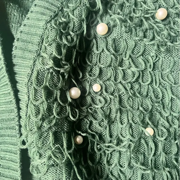 Mighty Fine Womens Loopy Green Pearl Knit Short Cardigan Sweater 2X - Image 3