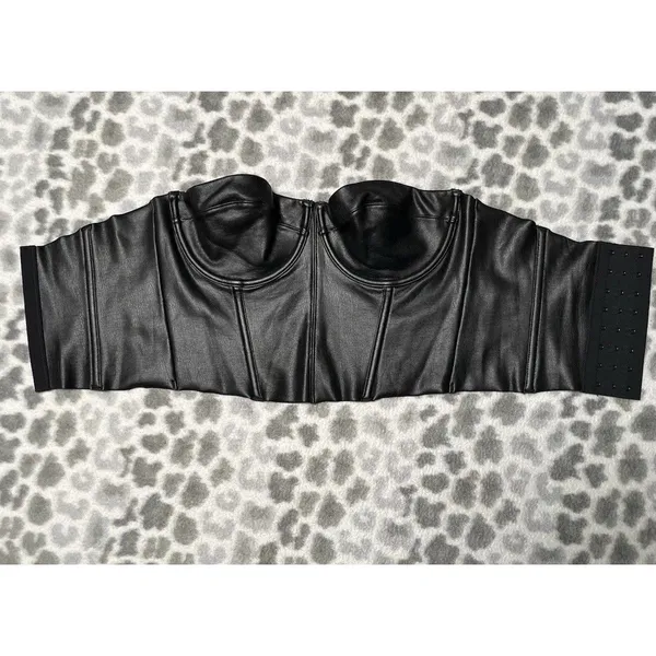 SKIMS Onyx Black Faux Leather Look Corset Bustier Underwire Top Sz S Whimsigoth - Image 8