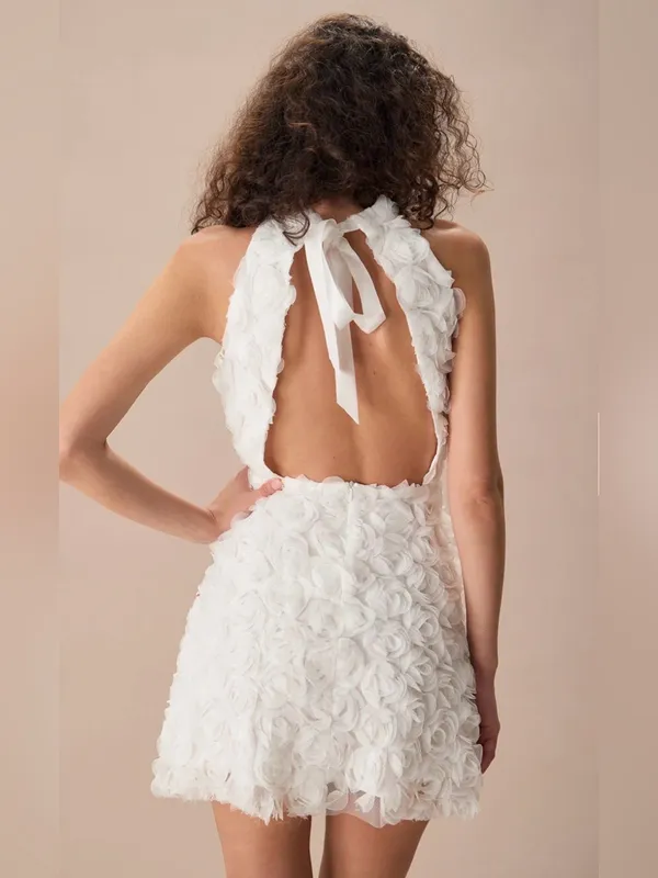 RIHOAS The White Mock Neck Tie-Back Mini Dress - Image 4