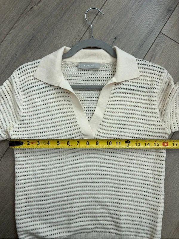 Everlane Cotton Merino Short Sleeve Knit Polo Cream XS - Image 8