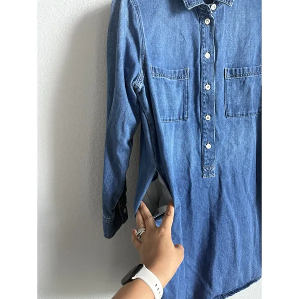 Madewell Denim Popover Shirtdress Large Blue Medium Wash Mini Pocket Minimalist - Image 6