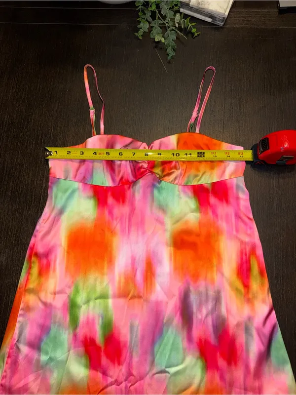 Missguided Rainbow Watercolor Slip Dress Barbiecore Abstract Print Y2K - Image 5