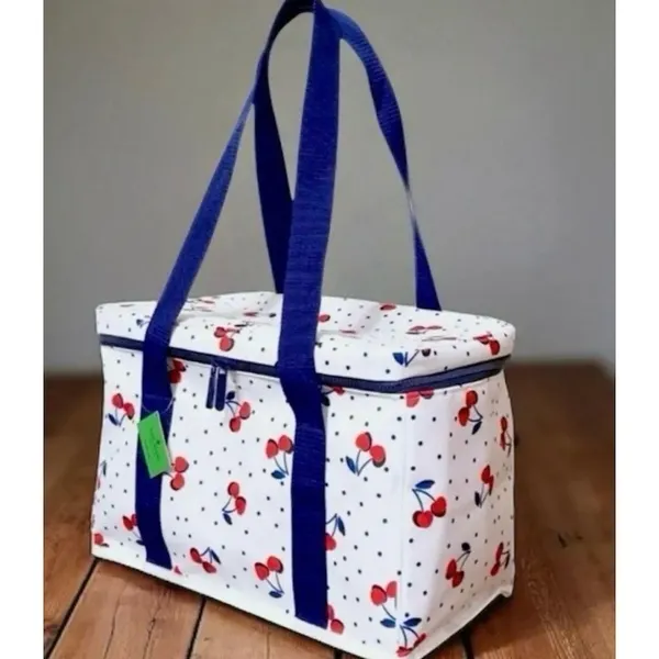 Kate Spade Cherry Dot Insulated Cooler Tote Lunch Bag White Navy Zip Top gift - Image 2