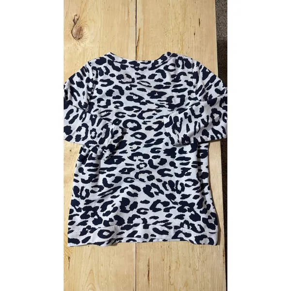 M&S‎ Collection Women's Leopard Print Sweatshirt White Navy Blue Cotton UK 12 - Image 5