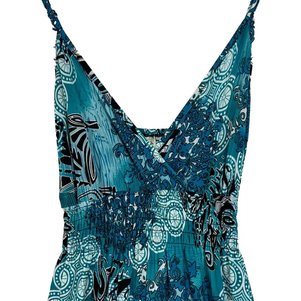 Smocked Empire Waist Maxi A-line Dress Sz S Turquoise‎ Boho Beach Feminine Ocean - Image 2