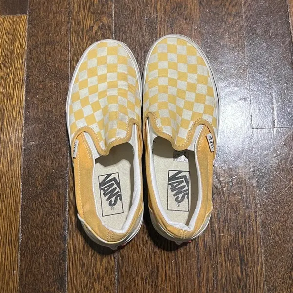 Vans Yellow and White Checkered Slip-On Sneakers - Image 2