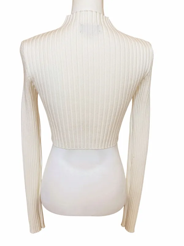 Edikted Cropped Sweater Top Women’s M/L Cream Ribbed Mock Neck Stretch Fall Sexy - Image 5