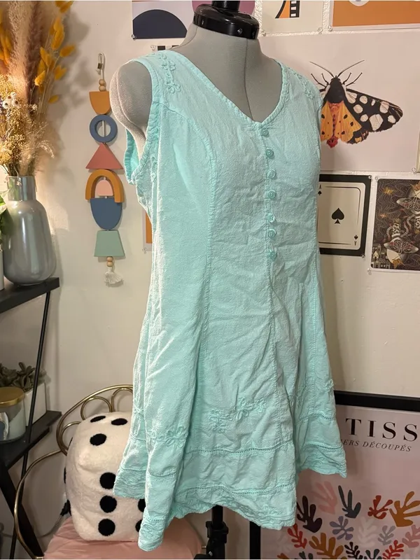 Turquoise Embroidered Button‑Front Dress - Image 6