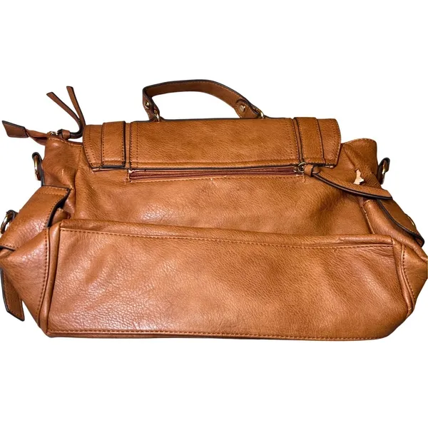 Call it spring Vintage Style Tan Faux‎ Leather Satchel Bag Plaid Lining Handle Shoulder Strap - Image 3