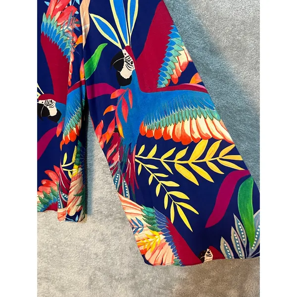 Farm Rio Kaia Blouse Small Tropical Birds Parrots Wide Sleeves Coastal Beachy - Image 6