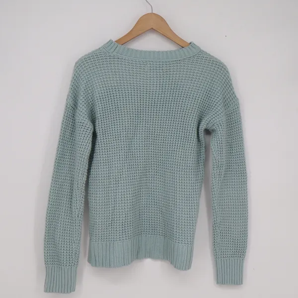 SO Womens Waffle Knit Sweater Light Blue Crewneck High-Low Hem Small - Image 4