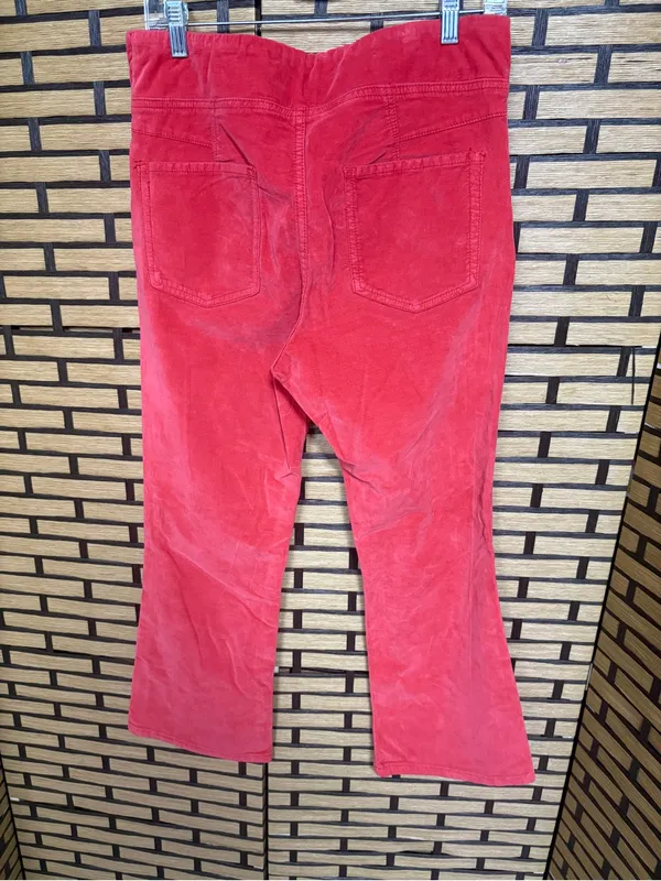 Free People Coral/Red In My Feelings Velvet Crop Flare Pants Size Medium - Image 2
