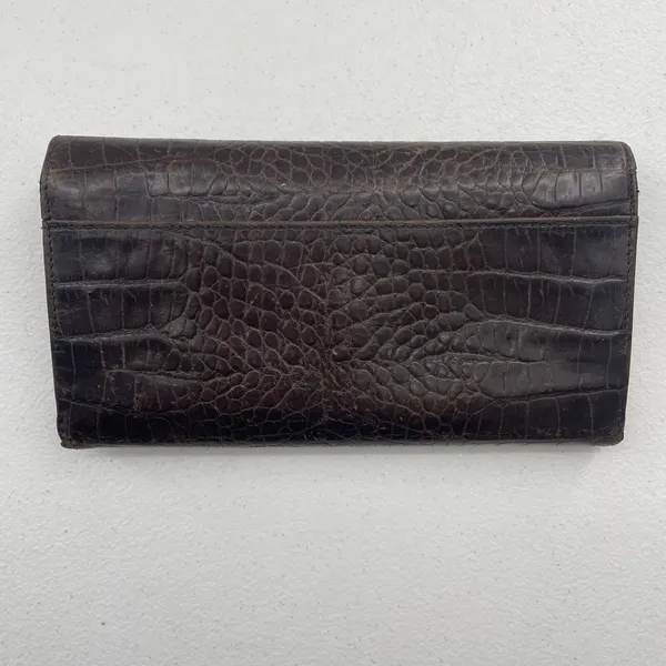 Vtg Lauren Ralph Lauren Wallet Croc Embossed Brown‎ Leather Checkbook Pocketbook - Image 3