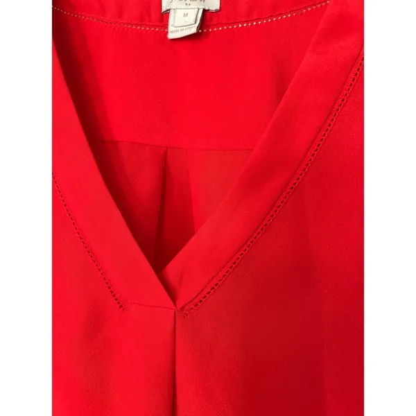 J Crew Red V Neck Long Sleeve Pleated Casual Blouse Top Women‎ Size M Holiday - Image 2