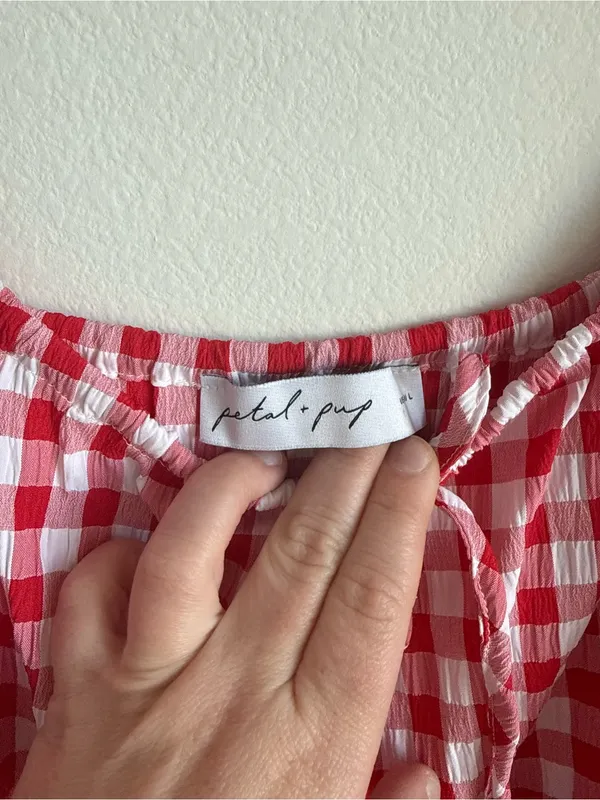 Petal + Pup Dorothea Gingham Mini Dress Red White Smocked Large - Image 13