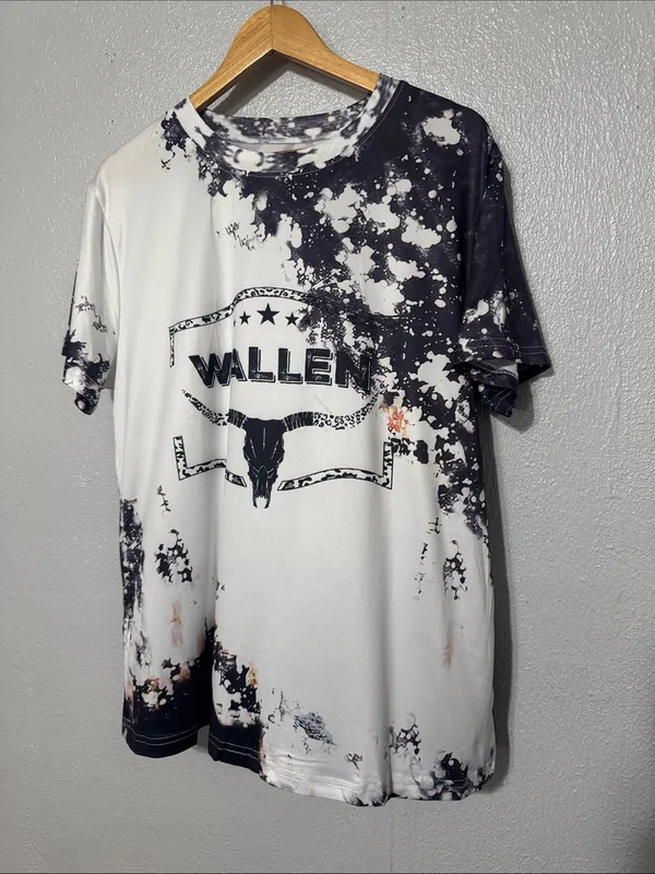 Source Unknown Morgan Wallen Country Music Graphic Tee Bleach Splash Pattern Sz XL - Image 2