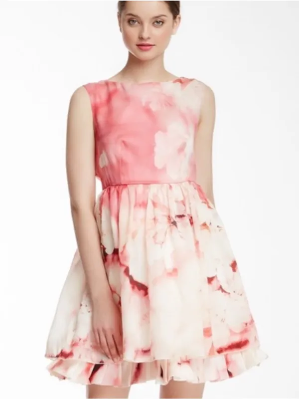 Alice + Olivia Catherine Pink Floral Party Dress In Cherry Blossom Mist Size 2 - Image 14
