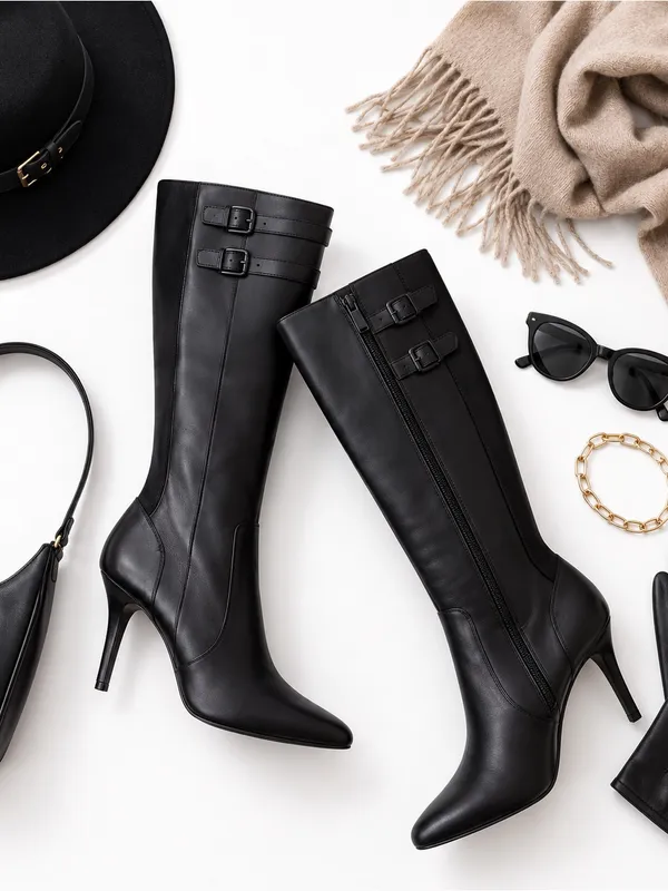 Cole Haan Poppy Bit Tall Black Leather Heeled Boots Size 6B NIB Classic Luxe NEW - Image 11