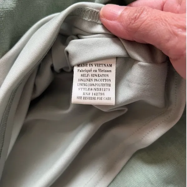 New In Sage Green Pleated Mini Dress - Linen Blend - Ruffle Sleeve - Size M - Image 7