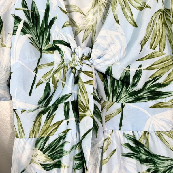 Peach Love Light Blue Palm Leaf Cutout Front Jumpsuit Romper Large Beach Cruise - Image 4