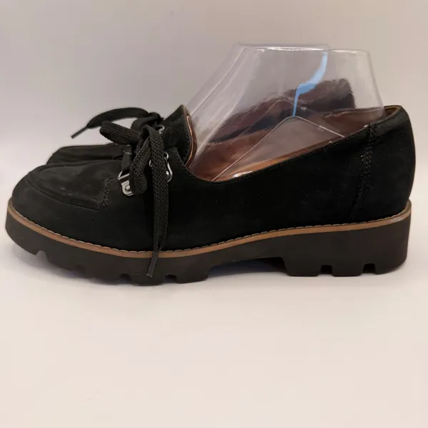 Vionic Teagan Black Suede Lug Sole Platform Loafers Womens Size 7 Moc Toe Lace - Image 5