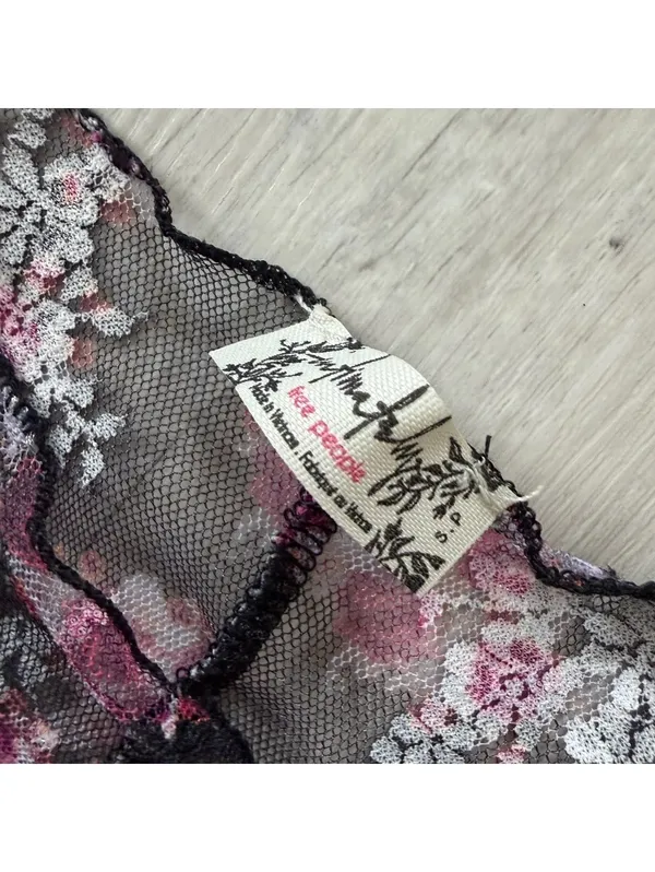 Free People Lady Lux Lace Feminine Layering Top Black & Pink Floral size small - Image 10