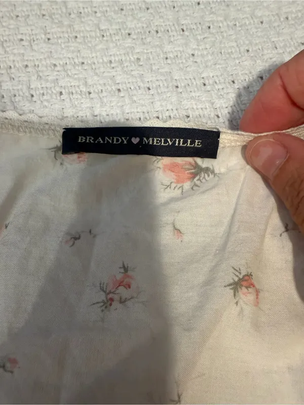 Brandy Melville Cream Blouse with Pink Floral Sprigs - Image 2