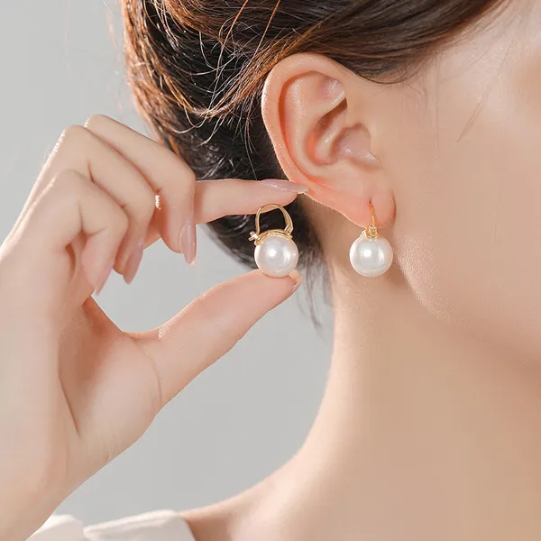 White Pearl Dangle Drop Earrings for Women - Image 3